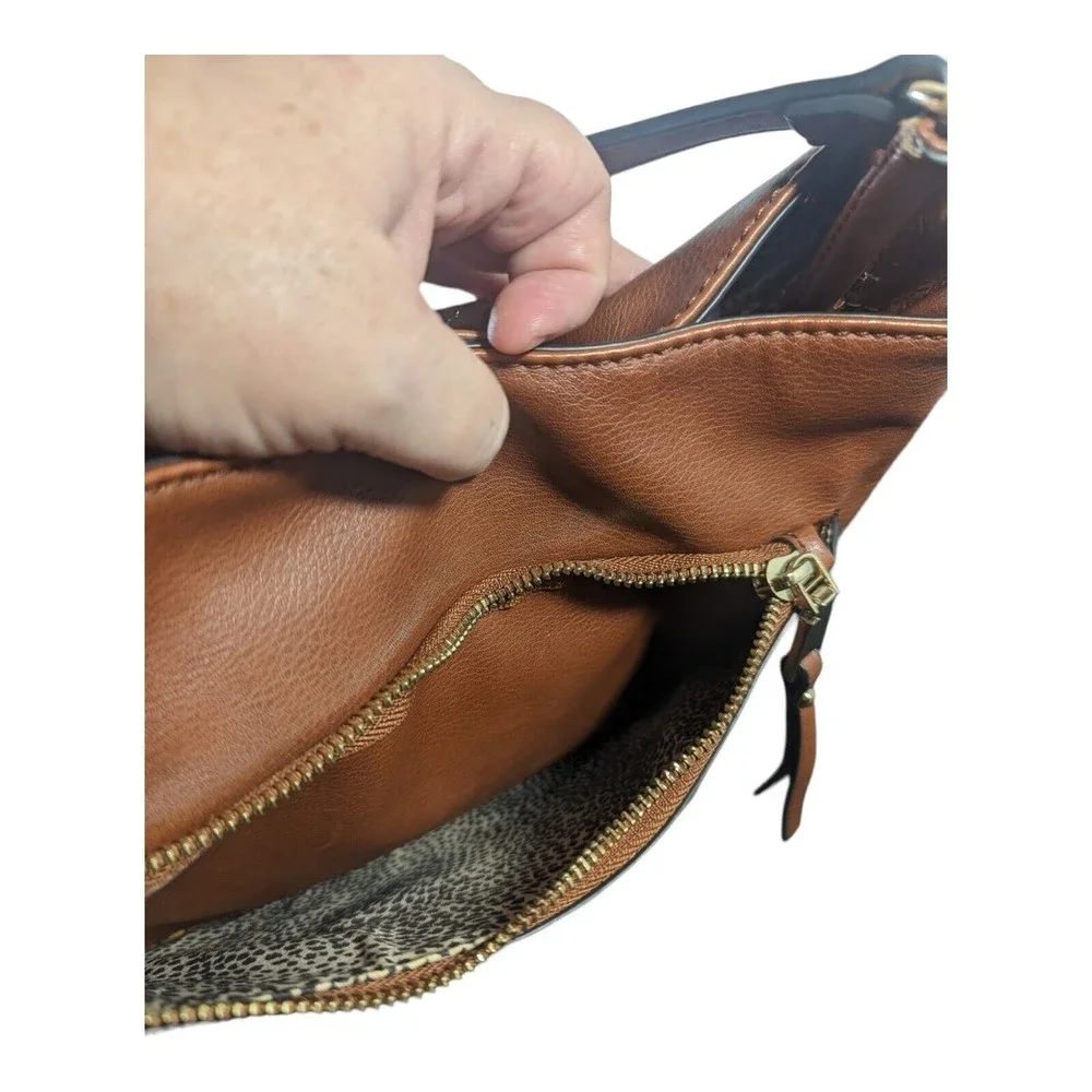 SOLE SOCIETY Women's Handbag Brown Purse Shoulder Bag Faux Leather Zipper - Picture 11 of 14